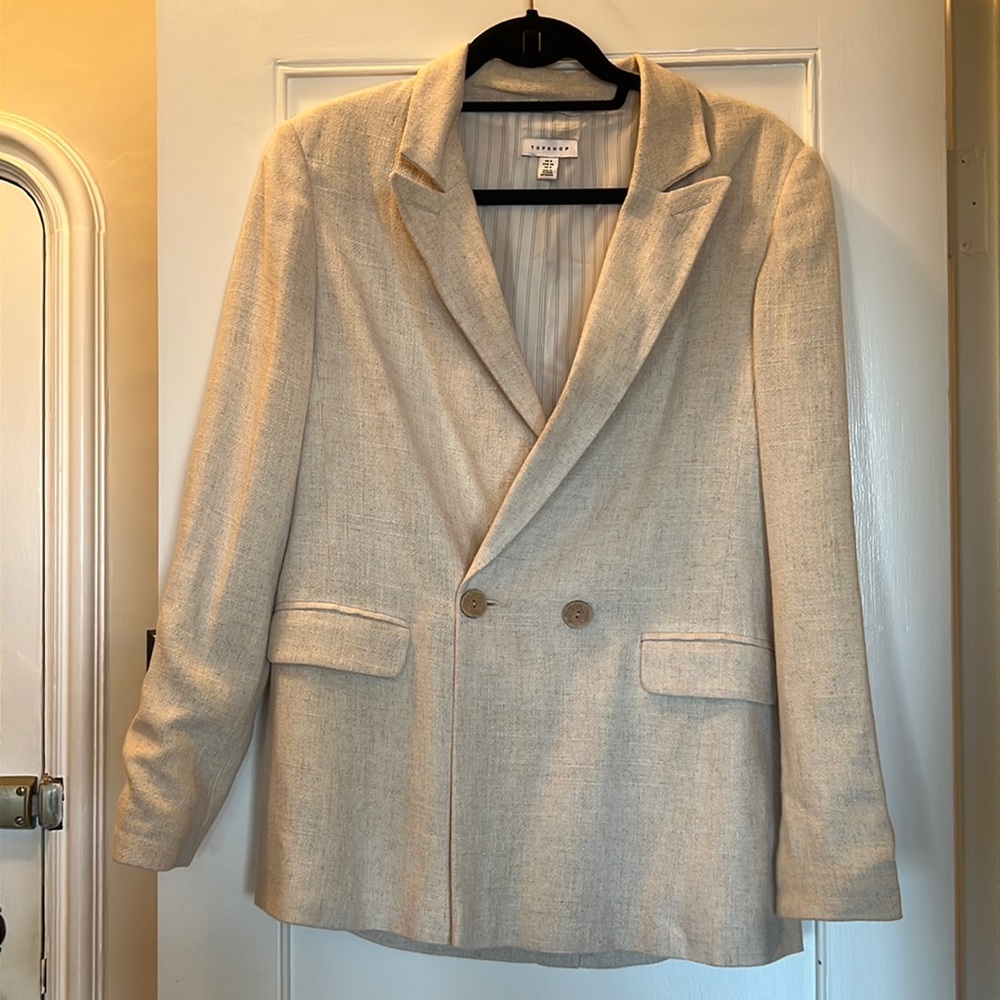 Topshop Viscose and Linen Blend Neutral Blazer